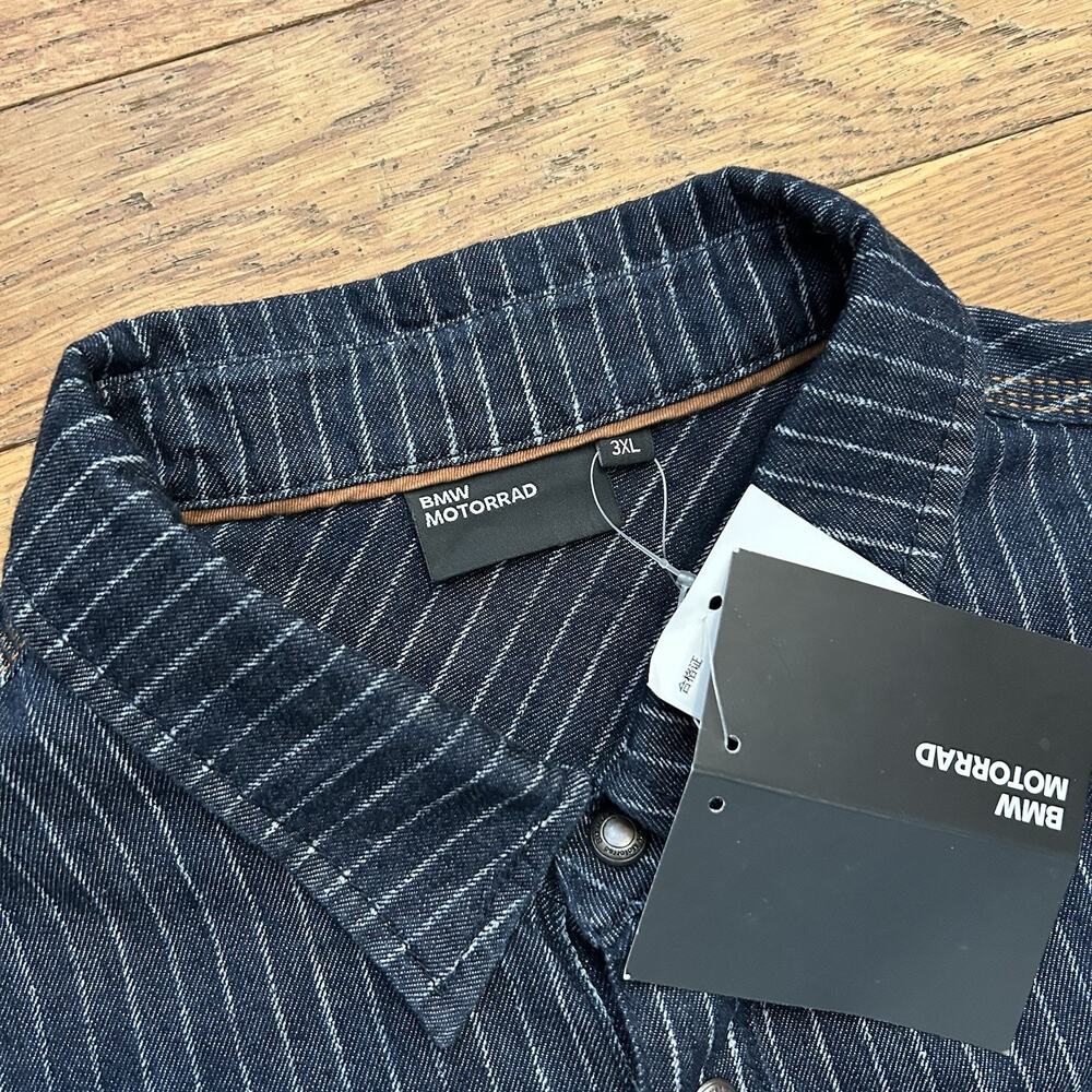 NEW BMW Motorrad Denim Pinstripe Racing Riding Snap Button Up Shirt 3XL - Picture 4 of 7